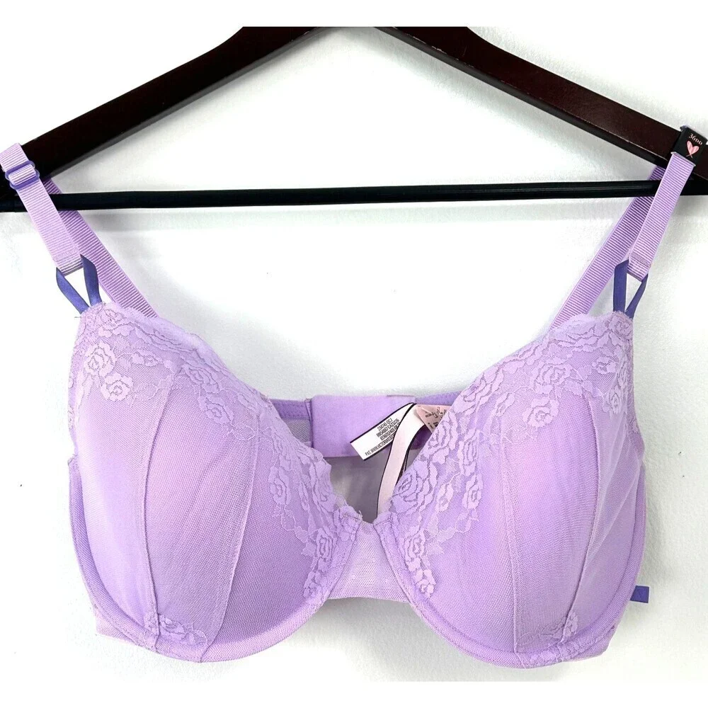New Victorias Secret VS Womens Lined Demi Light Purple Lace Underwire Bra 36DD - Picture 4 of 10